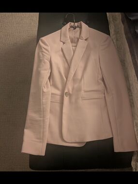 Express Single-Button Light Pink Tailored Blazer with Matching Pencil Skirt Suit